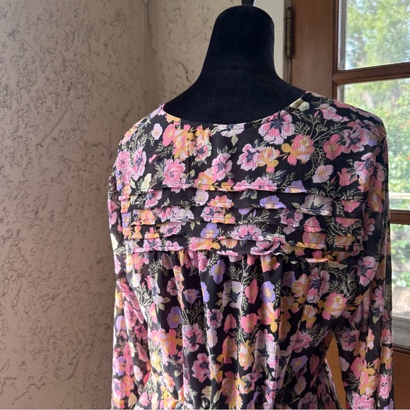 NWT M Free People Maybel Sheer Cropped Pink Floral Blouse with Tie Front (#1,307 - Picture 12 of 16